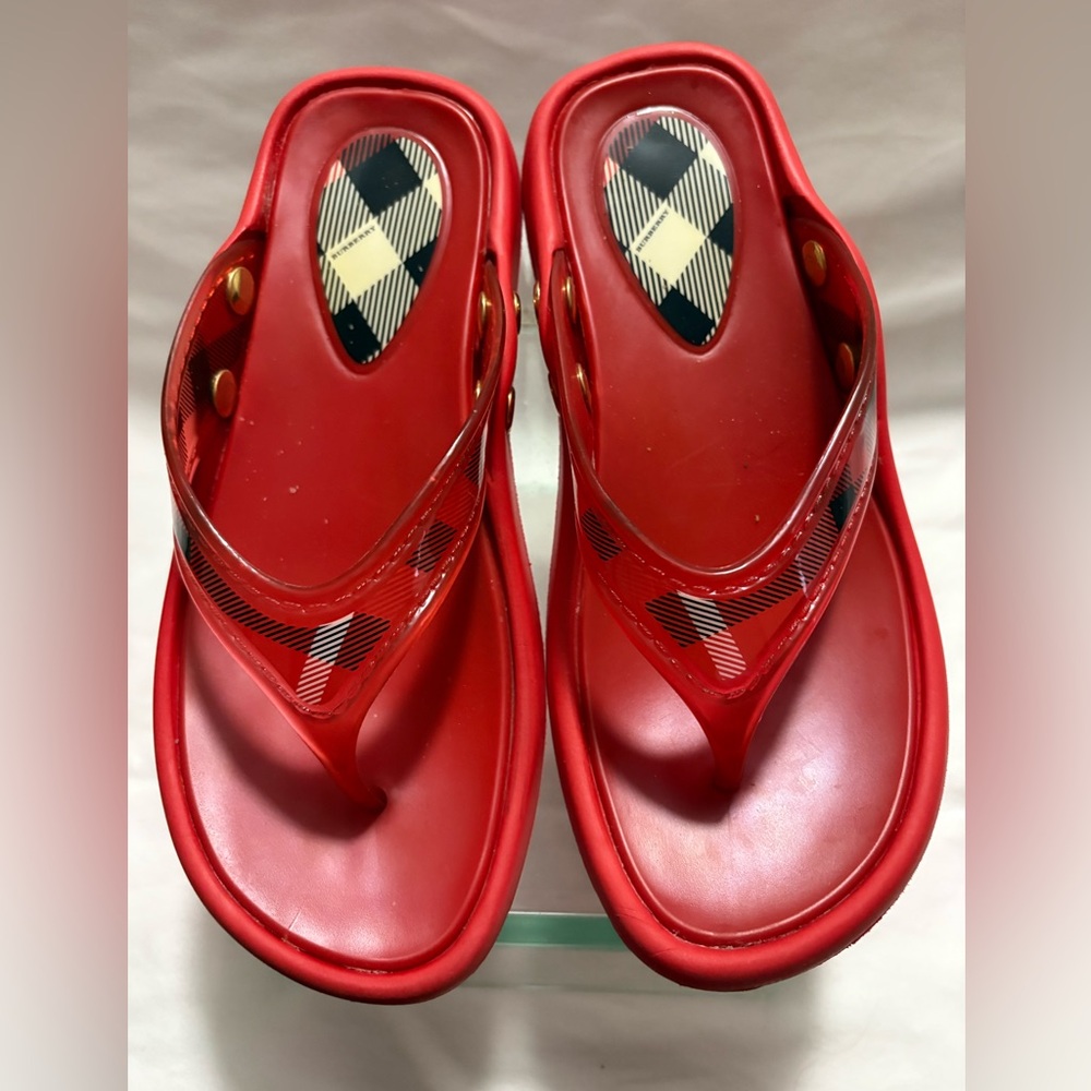 Burberry Red Plaid Thong Sandals